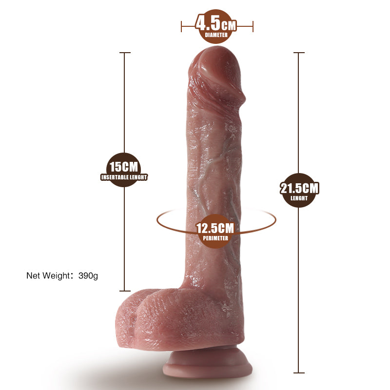 Dildo Ultra-Realistic Loveplay™ ClassicHim, cu vene proeminente, din silicon, cu 10 frecvente diferite de vibratie, 7 frecvente diferite de penetrare, cu functie de incalzire si rotatie, rezistent la apa, 15 cm x 12.5 cm - LovePlay