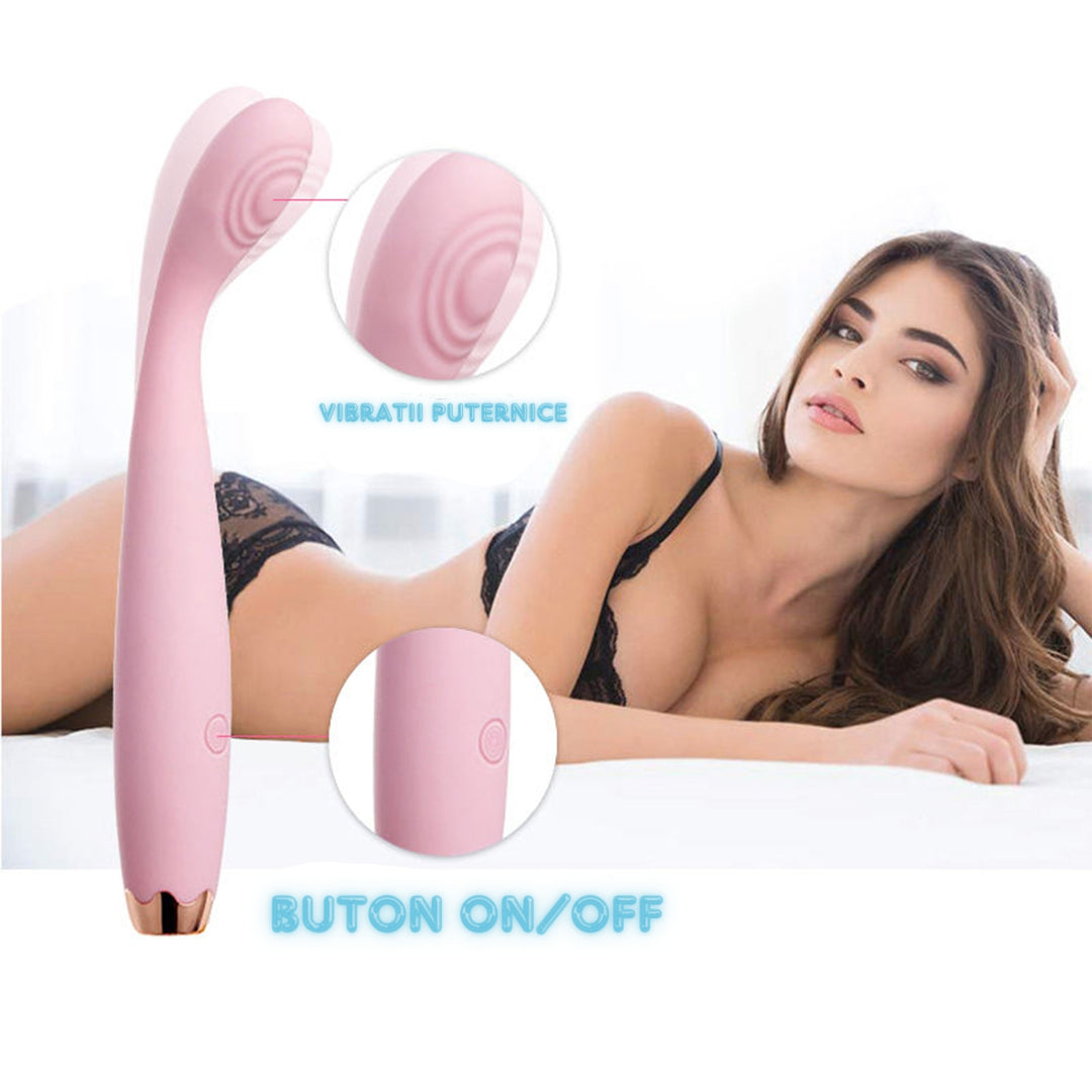 Vibrator LovePlay™ PleasurePen, multifunctional, cu 7 tipuri de vibratie, stimulare punct G, silentios, rezistent la apa, incarcare prin USB, design discret, usor de transportat si curatat, din silicon, roz, 18, 5 x 8, 5 cm, 87 g - LovePlay