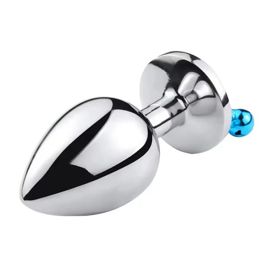 Set dop anal si lesa LovePlay GoodGirl, din otel inoxidabil si piele, cu clopotei, rezistent la apa, albastru, lungime 95 mm, diametru 40 mm, jucarii sexuale anale