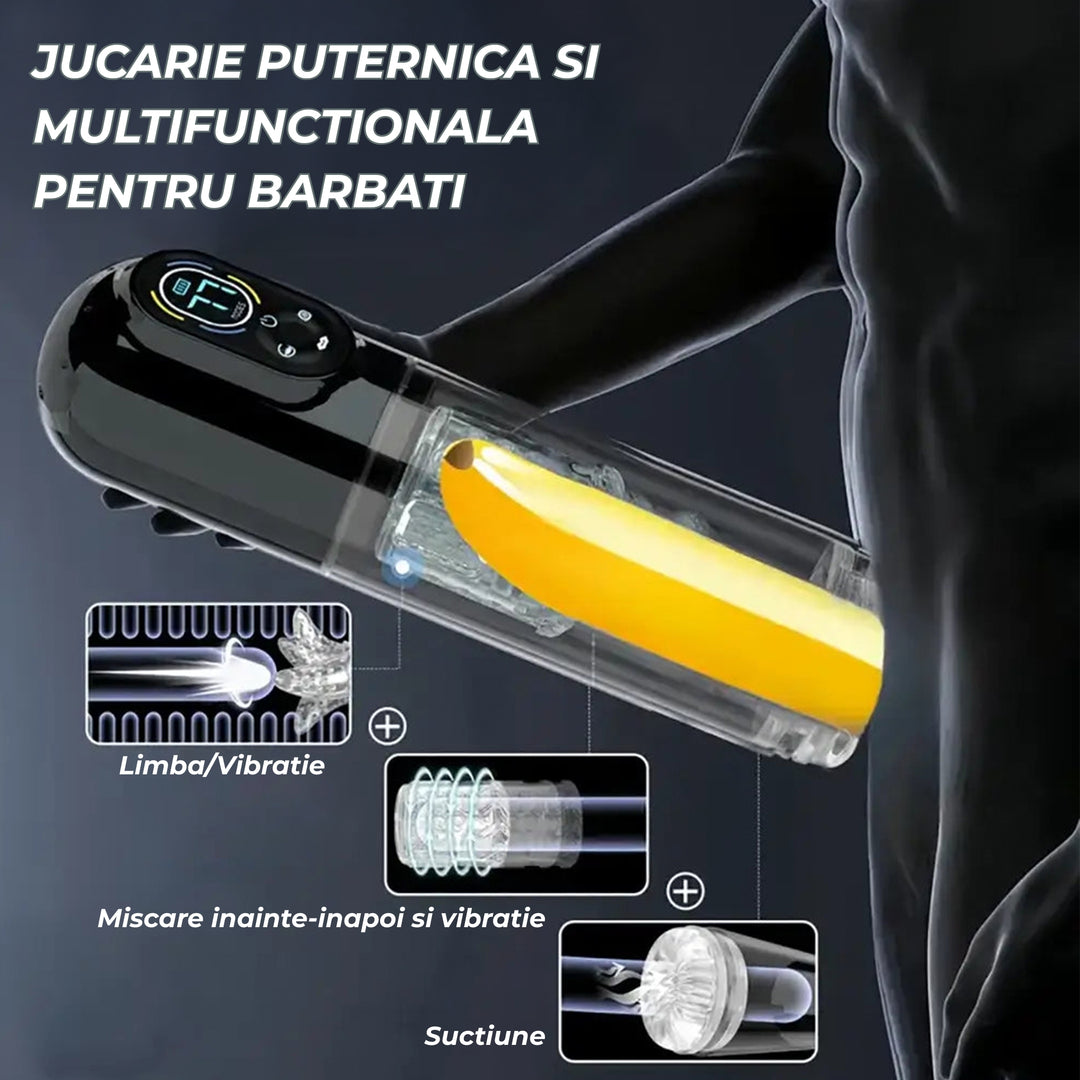 Masturbator automat Obsessia® AquaPulse, 6-in-1, cu 7 moduri de suctiune si de vibratie, 7 moduri de rotatie & miscare inainte-inapoi, tip limba, functie SPA cu apa calda/rece, motor dual puternic, USB, ham utilizare hands-free, jucarii sexuale premium