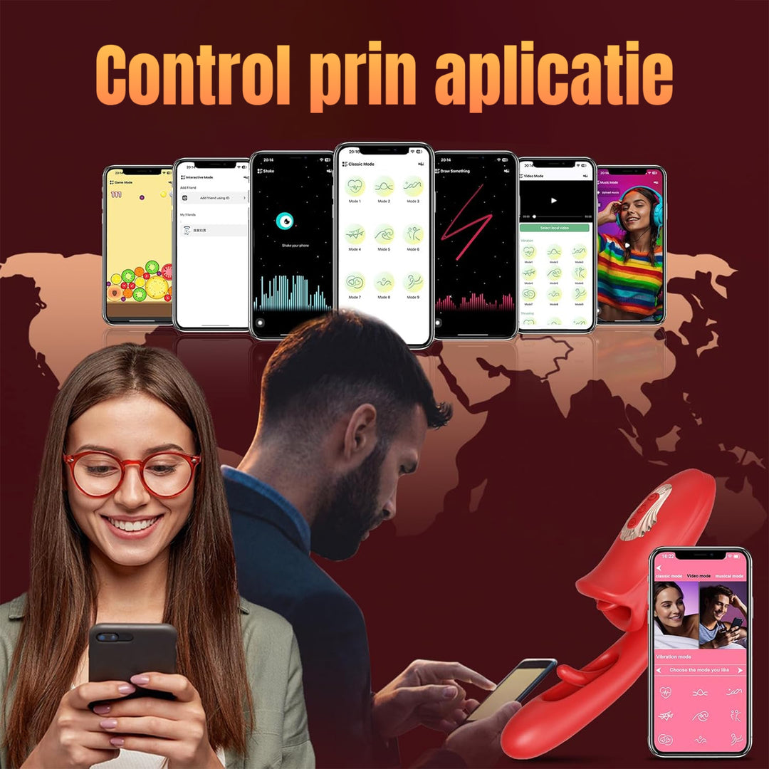 Vibrator inteligent LovePlay™ LickMe, cu limba flexibila si dildo, 9 moduri de lins, vibratie si pulsatie, control prin aplicatie, silicon lichid, rezistent la apa, pentru stimulare clitoridiana, anala si a sfarcurilor - LovePlay