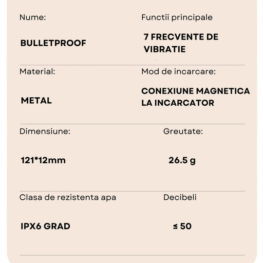 Vibrator LovePlay™ BulletProof, sub forma de colier, cu 7 tipuri de vibratie, stimulare puncte C si G, din metal, silentios, magnetic, incarcare magnetica, rezistent la apa, design discret, usor de curatat si transportat - LovePlay