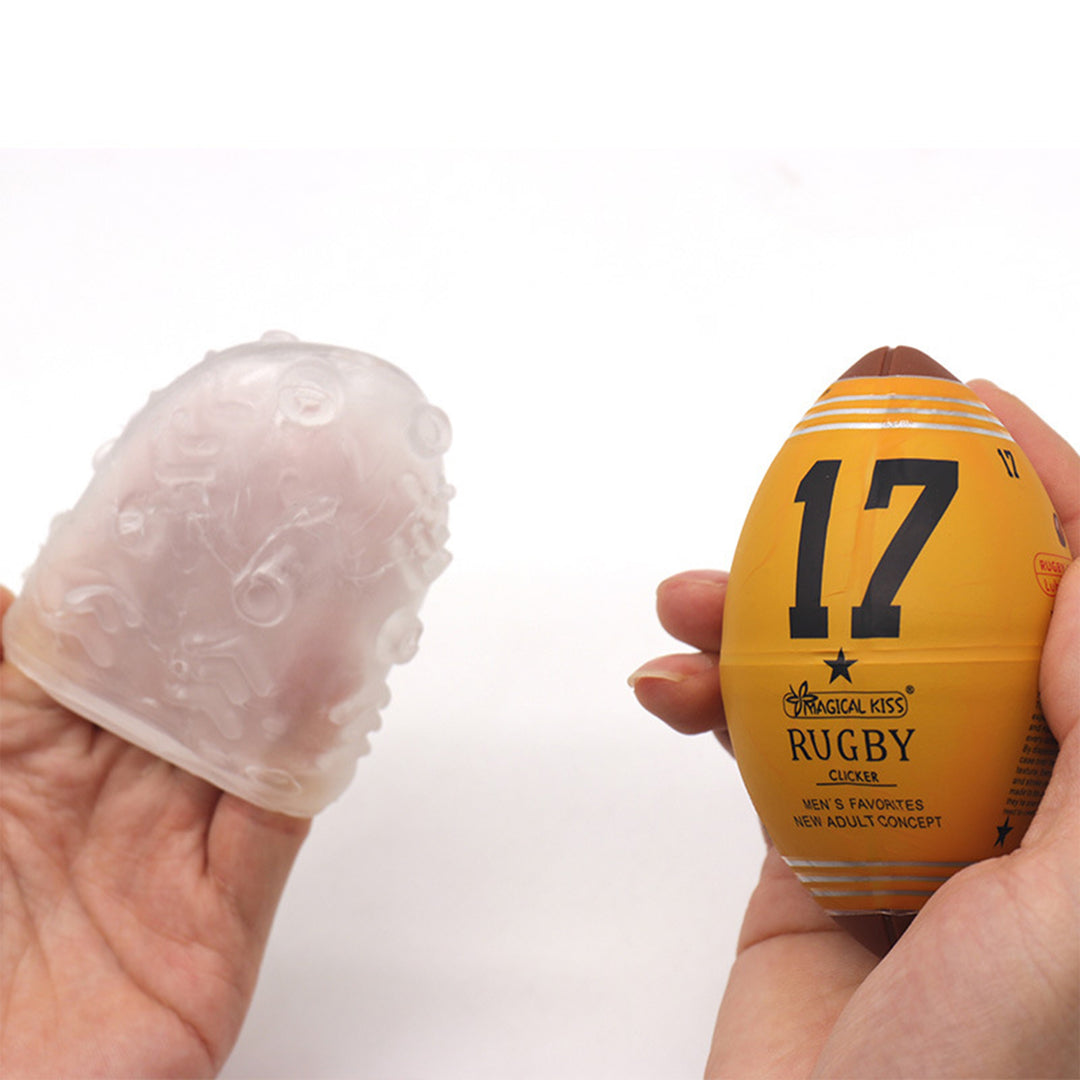 Set Masturbatoare LovePlay™ RugbyEgg, pachet 6 mini mingi rugby diferite, portabile 9 x 5 cm, din silicon, de unica folosinta - LovePlay