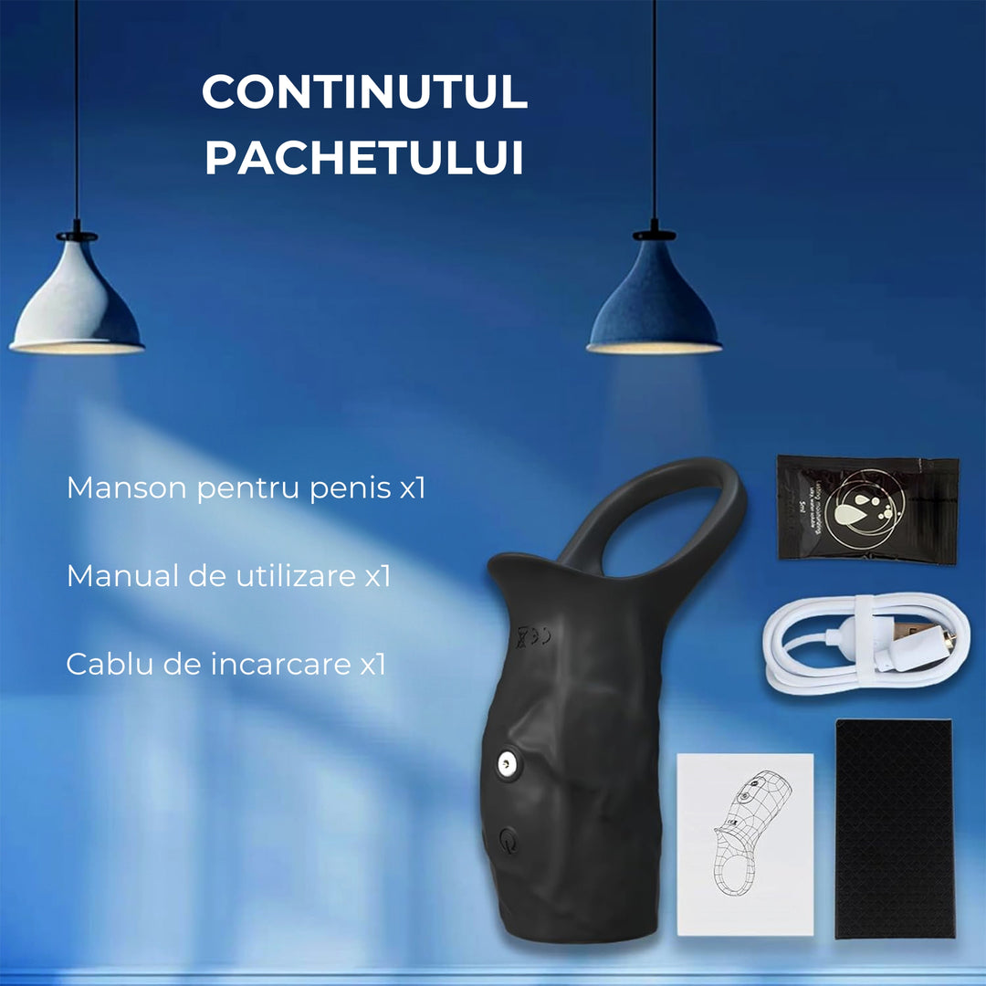 Manson LovePlay™ EnduroX, cu 10 moduri de vibratie, inel pentru erectie, stimulare G-spot, intarziere ejaculare, silicon premium, rezistent la apa, negru, 72g, 12.8 x 8 x 5.1 cm - LovePlay