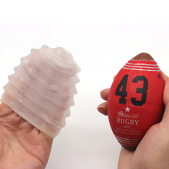 Set Masturbatoare LovePlay™ RugbyEgg, pachet 6 mini mingi rugby diferite, portabile 9 x 5 cm, din silicon, de unica folosinta - LovePlay