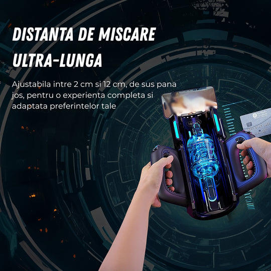 Masturbator Automat LovePlay™ ThrustPro, cu 700 miscari/minut, 10 moduri de suctiune si incalzire 360°, cu sunete interactive, manere si mansoane duble, incarcare USB - LovePlay