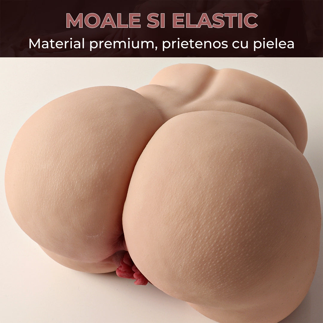 Masturbator doua canale LovePlay™ MissHer plus size, ultra-realist, anal si vaginal, cu striatii 3D, din silicon premium non-toxic, design coapse anatomic, usor de curatat, din silicon elastic si rezistent la apa, 3.6 kg - LovePlay