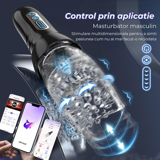 Masturbator automat Obsessia RotateX, 10 vibrații, rotație, control aplicație, efect realist, negru
