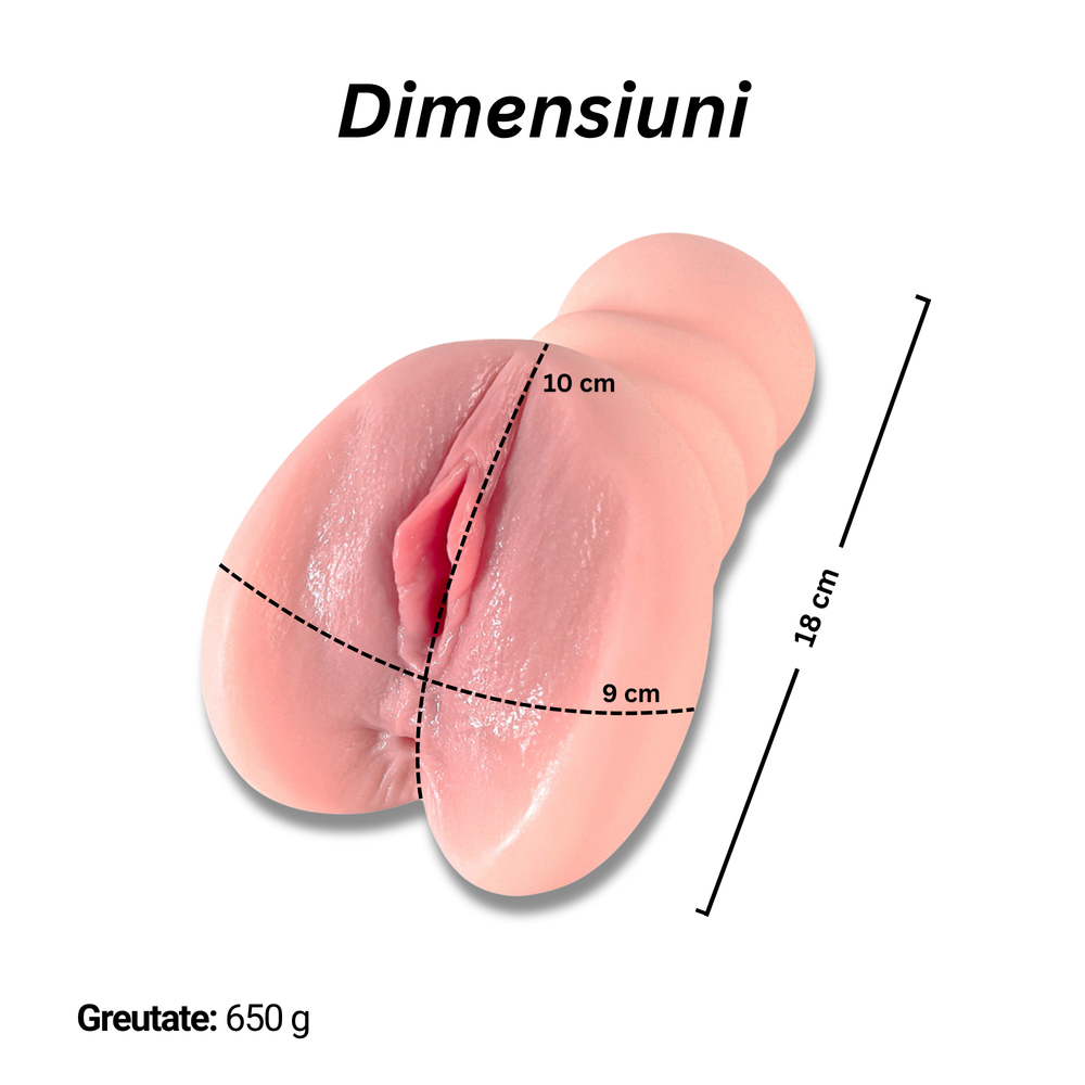 Masturbator ultra-realist Obsessia® MissHer, cu două canale de stimulare, silicon premium, striații 3D, 18 cm, 650 g