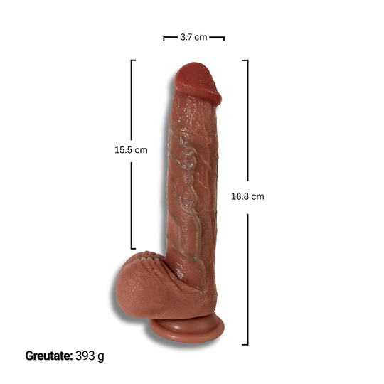 Dildo ultra-realist Obsessia BetterHim, penetrare și încălzire, 10 vibrații, ventuză, inserabil 15.5 cm, 393 g