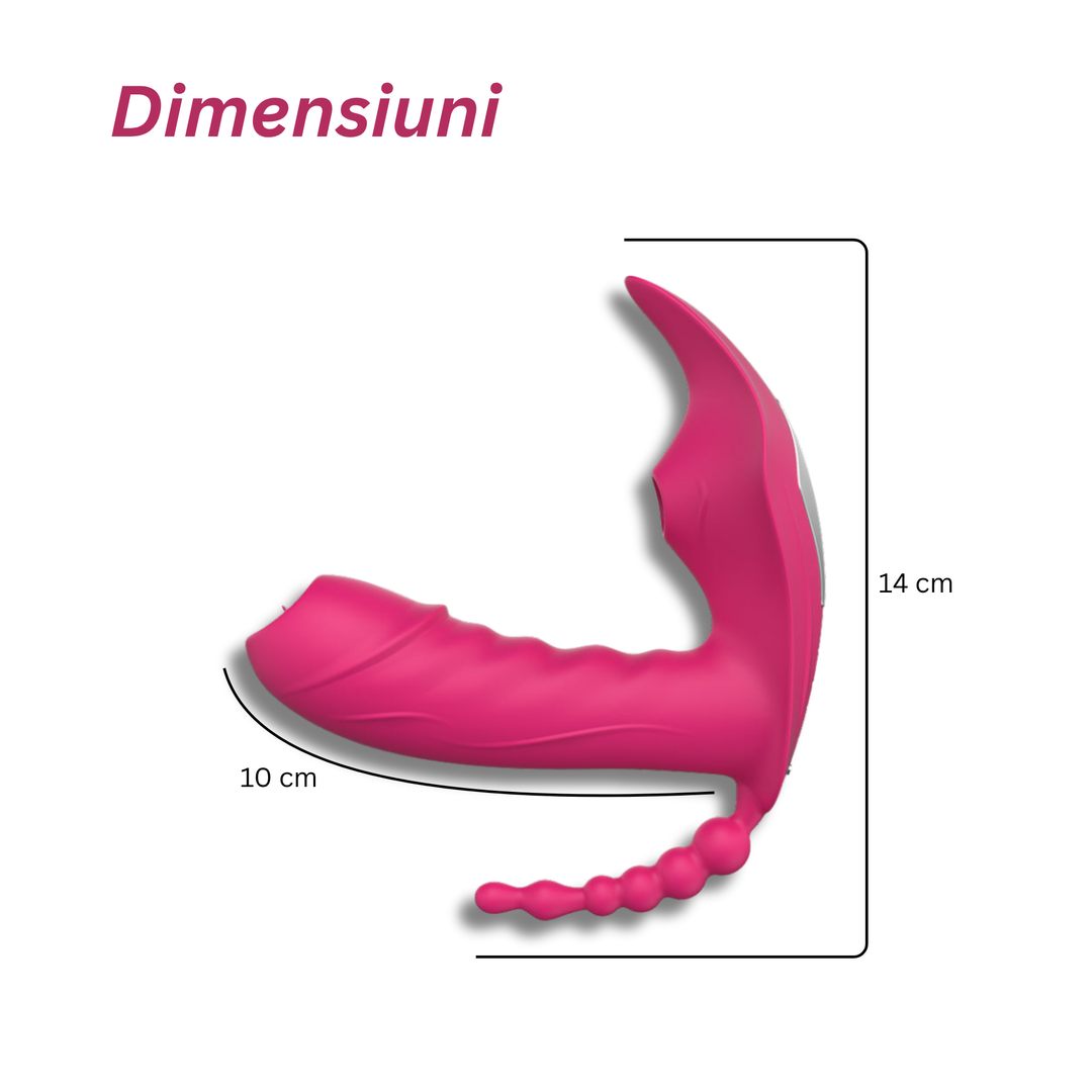 Vibrator Obsessia WarmTouch 3în1, stimulare triplă, 10 vibrații, telecomandă, silicon, inserabil 10cm, roz