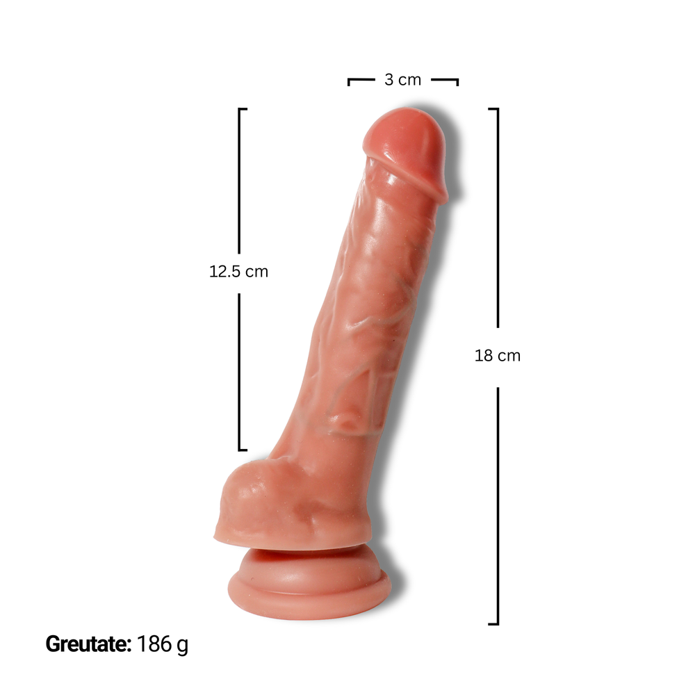 Dildo ultra-realist Obsessia ClassicHim, cu vene, ventuză fixare, silicon, inserabil 12,5 cm, 186 g