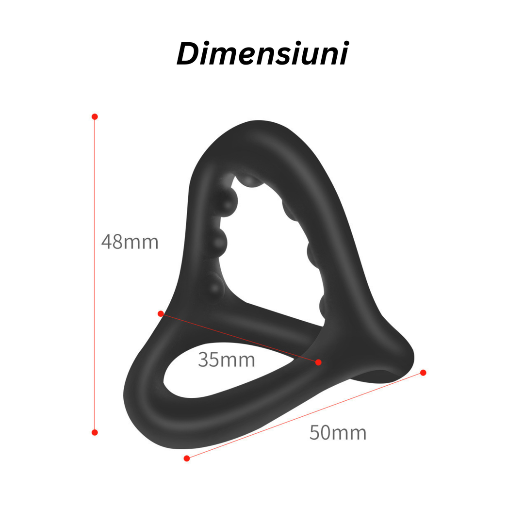 Inel pentru penis Obsessia® 3 în 1 Late, efect de întârziere a ejaculării, silicon premium, elastic, negru, 8 g