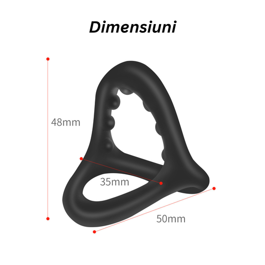 Inel pentru penis Obsessia® 3 în 1 Late, efect de întârziere a ejaculării, silicon premium, elastic, negru, 8 g
