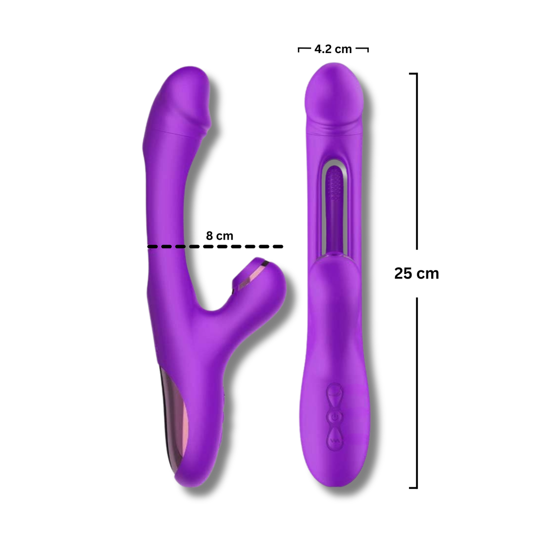 Vibrator Obsessia Euphoria, 3 în 1, 7 moduri de vibrație, sucție și tapping, silicon premium, 25 cm, mov