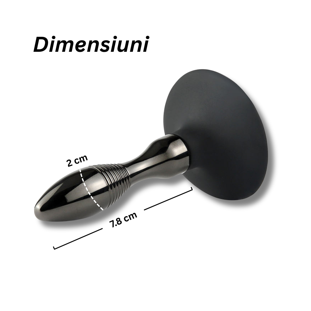 Dop anal cu coadă Obsessia Foxy, blană gri, pentru jocuri de rol în cuplu, metal, 78 x 20 mm, gri