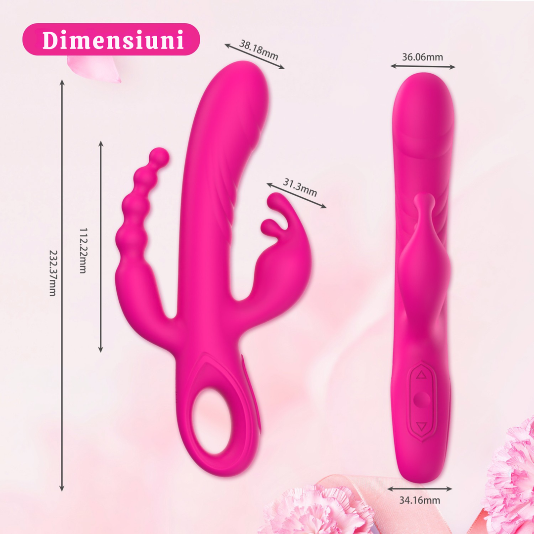 Vibrator triplu Obsessia® BunnyBurst cu 3 motoare independente, stimulare punct G, A și clitoris, roz