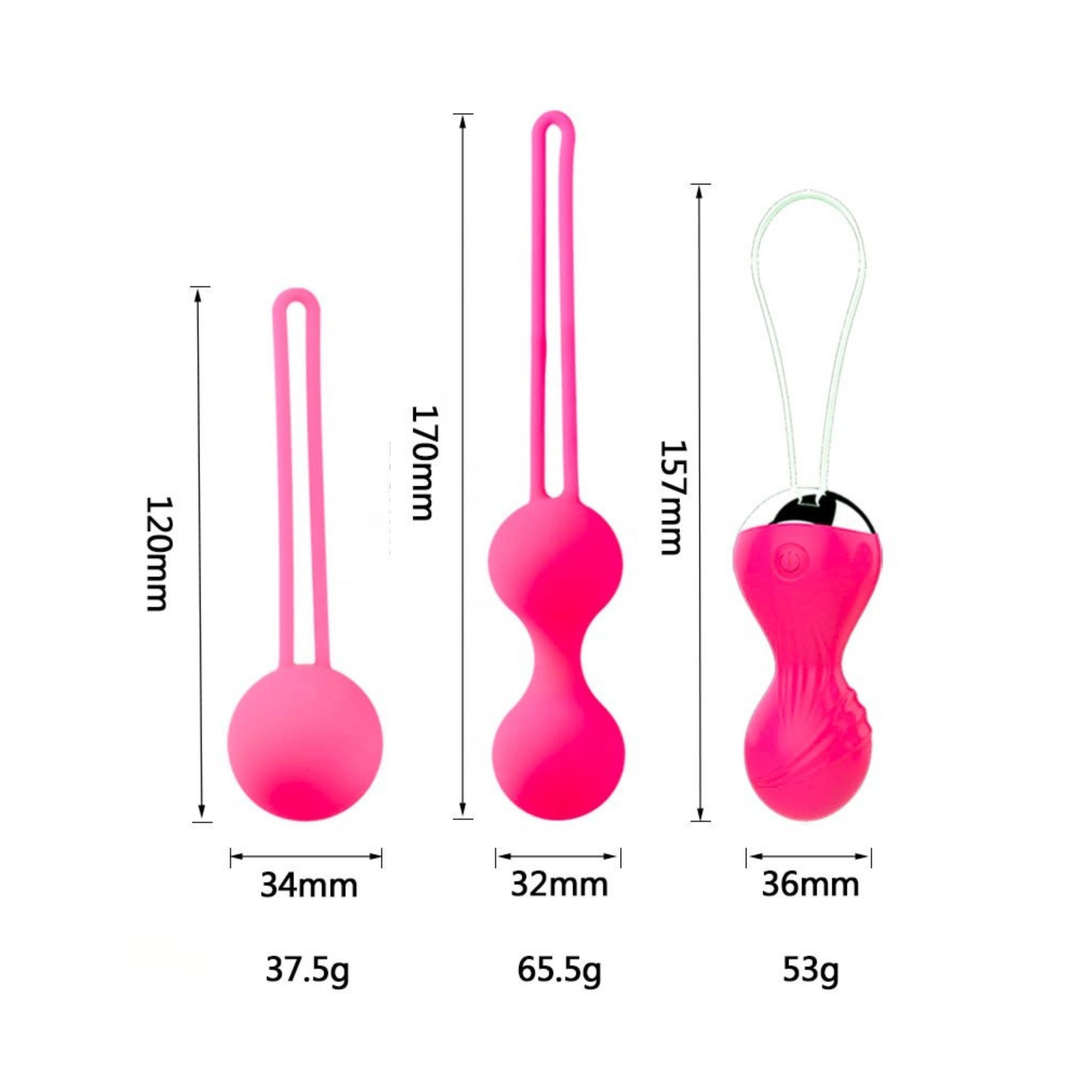 Bile vaginale Obsessia® LoveBalls, pentru exerciții Kegel, 3 niveluri progresive, bilă vibrantă cu 10 moduri, silicon medical, roz