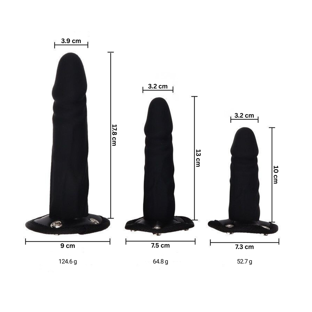 Strap On Dildo Obsessia® AlwaysHard, design universal ajustabil, piele ecologică și silicon, dildo-uri incluse, negru și roșu