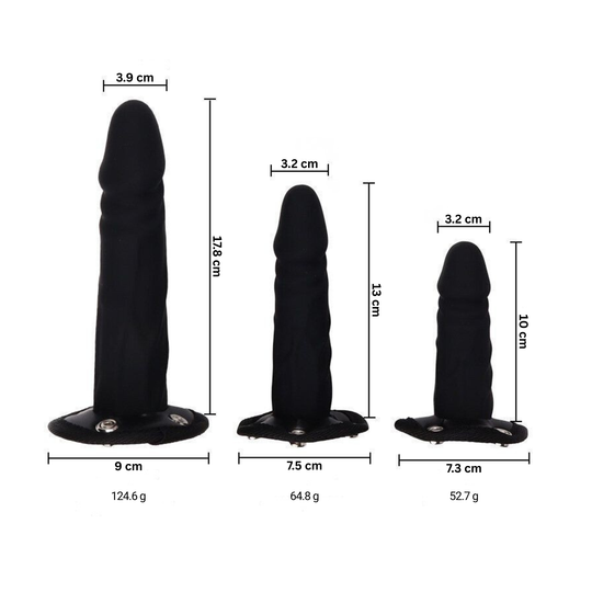 Strap On Dildo Obsessia® AlwaysHard, design universal ajustabil, piele ecologică și silicon, dildo-uri incluse, negru și roșu