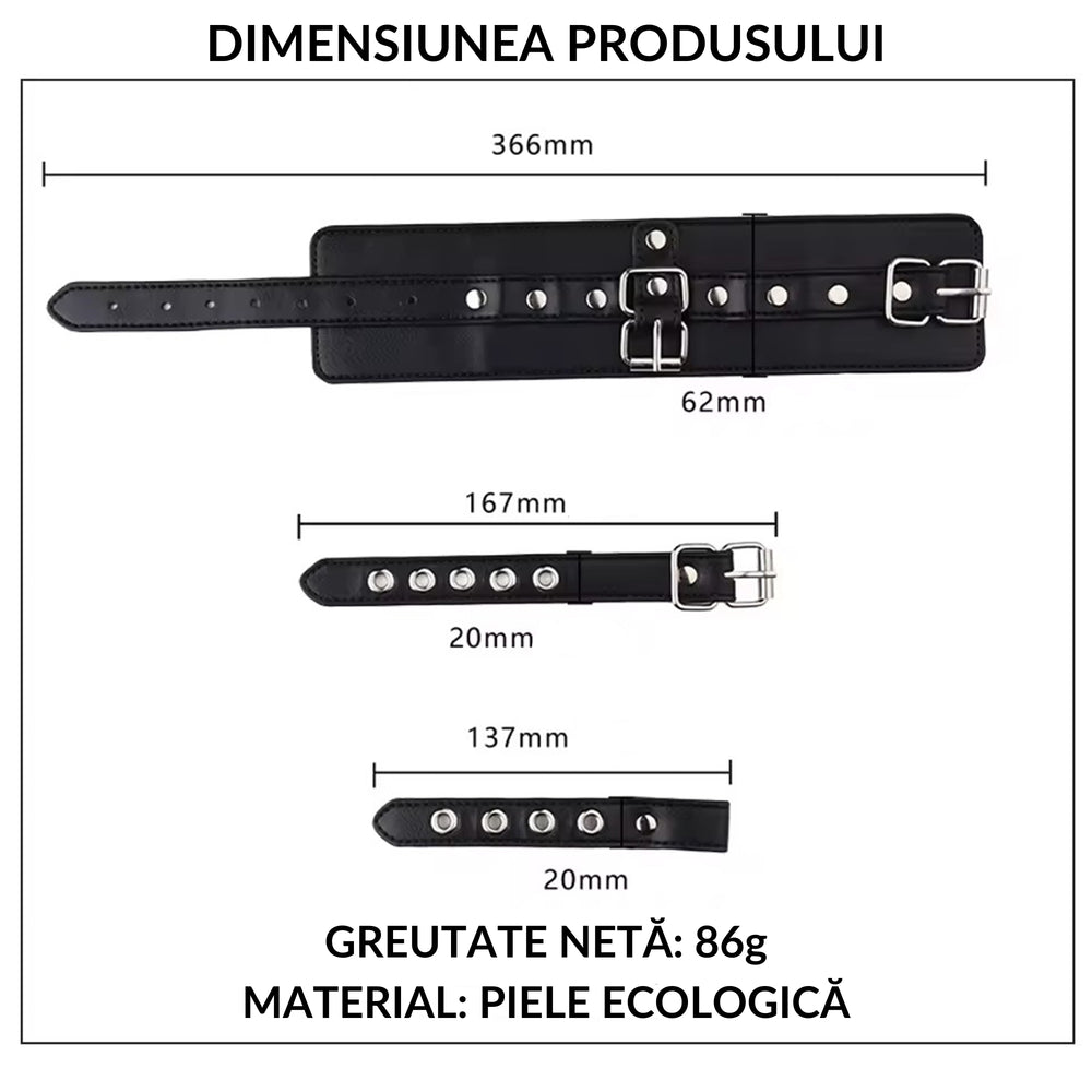 Catuse LovePlay™ BadGirl, BSDM, din piele ecologica, cu detalii argintii, ajustabile, cu doua prinderi prin curea, negre, 36.6 cm, 16.7 cm, 13.7 cm, 86 g - LovePlay