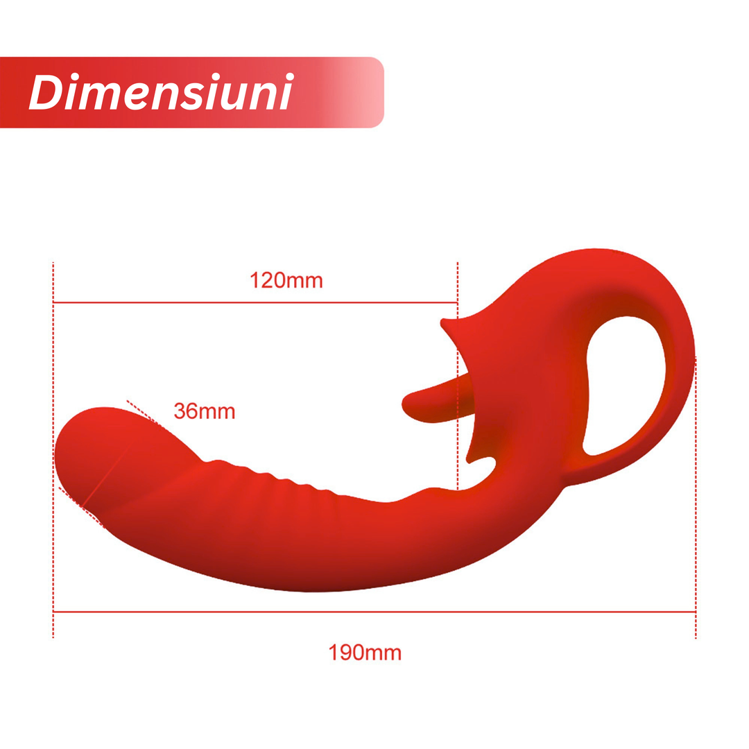 Vibrator Obsessia® 2 în 1 FrenchKiss, 10 moduri de vibrație, stimulare vaginală și clitoridiană, efect de stimulare orală, roșu