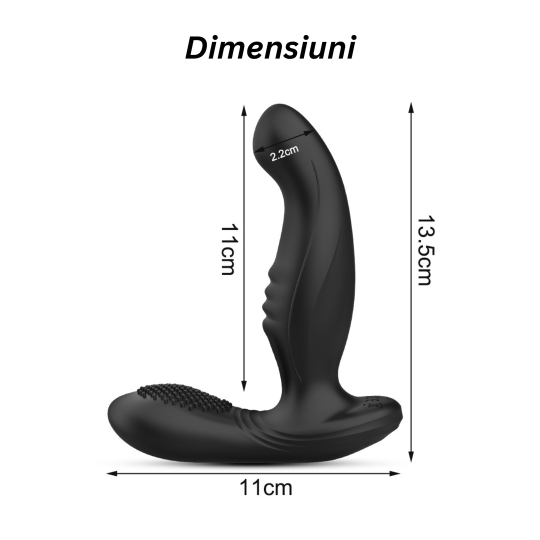 Vibrator anal Obsessia® BlackDragon, stimulare dublă, 7 moduri de vibrație, funcție de încălzire, telecomandă wireless, silențios, negru