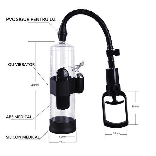 Pompa LovaPlay™ BiggerP pentru marirea penisului in lungime si circumferinta, cu vid, usor de folosit, din silicon, neagra, 7 x 20 cm - LovePlay