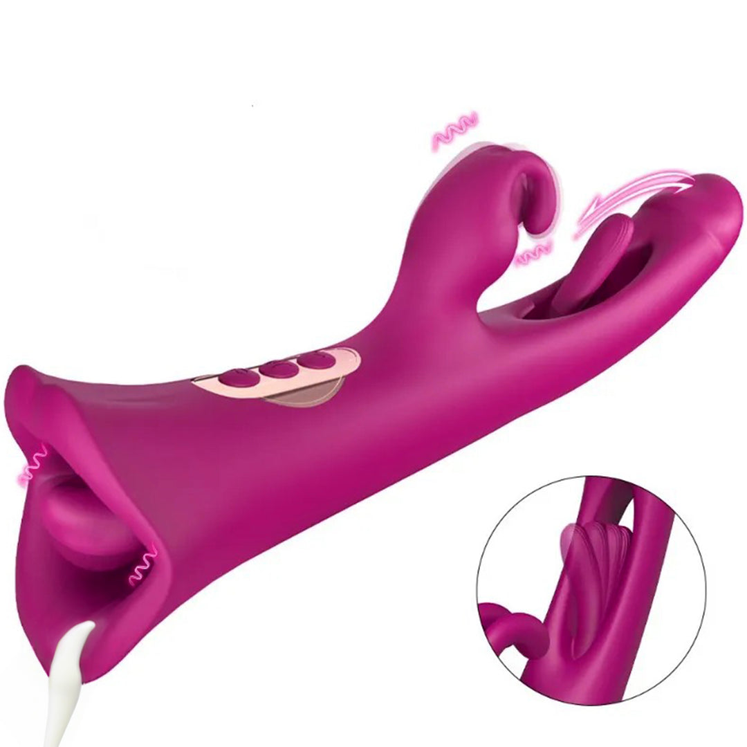 Vibrator LovePlay™ TripleJoy 3in1 cu 9 feluri diferite de vibratie, suctie si stimulare clitoridiană, efect de stimulare orala, incarcare magnetica USB, rezistent la apa, silentios, usor de curatat, 25 x 6 cm, 249 g - LovePlay