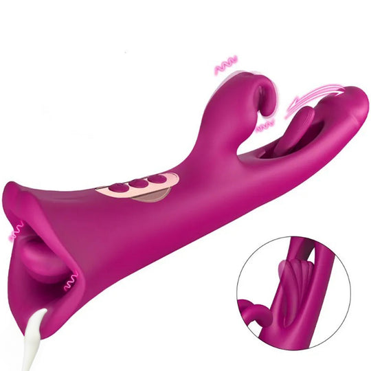 Vibrator LovePlay™ TripleJoy 3in1 cu 9 feluri diferite de vibratie, suctie si stimulare clitoridiană, efect de stimulare orala, incarcare magnetica USB, rezistent la apa, silentios, usor de curatat, 25 x 6 cm, 249 g - LovePlay