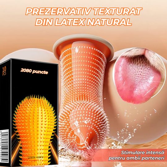 Set 10 prezervative texturate Obsessia CatTongue, textura intensă, latex natural, cu lubrifiant