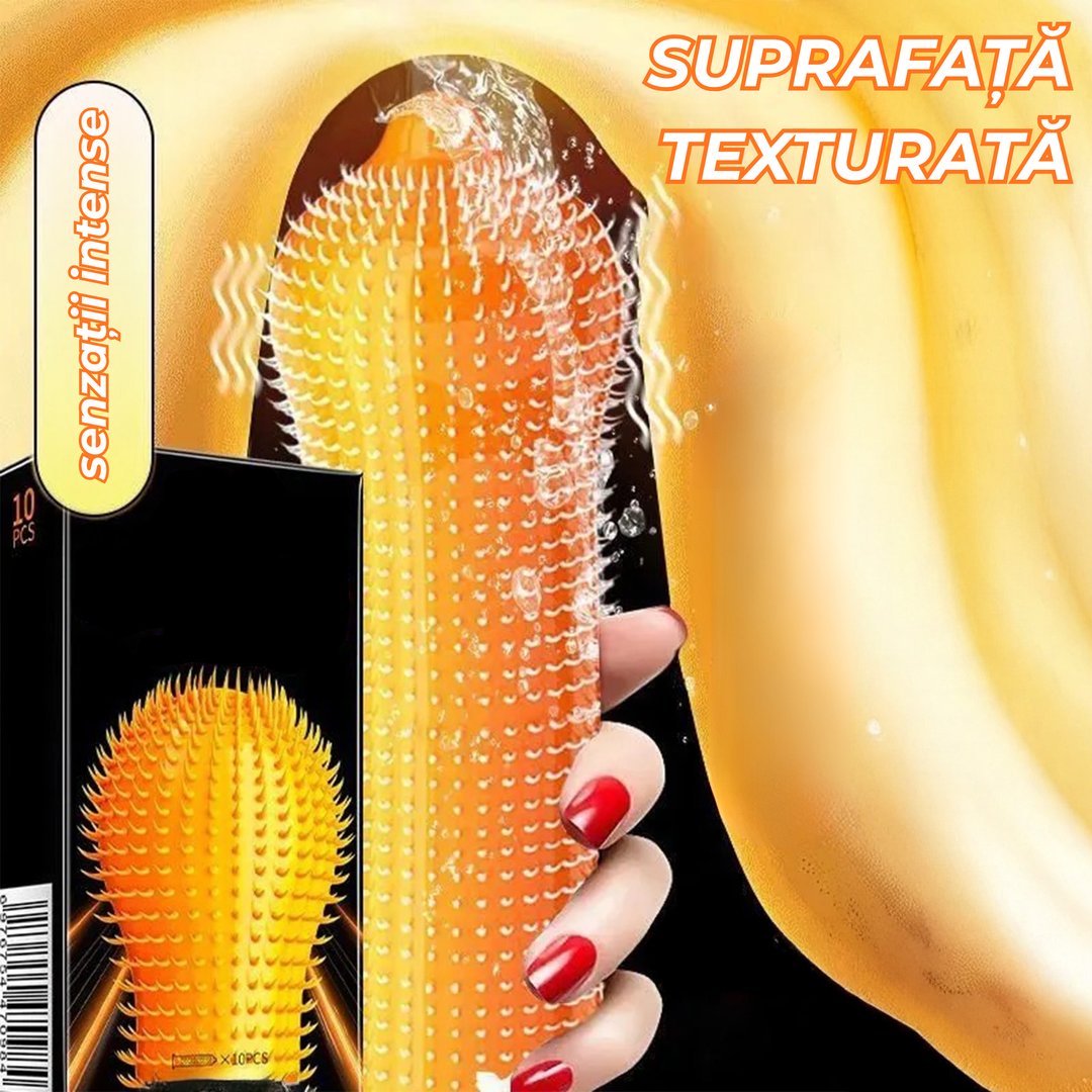 Set 10 prezervative texturate Obsessia CatTongue, textura intensă, latex natural, cu lubrifiant