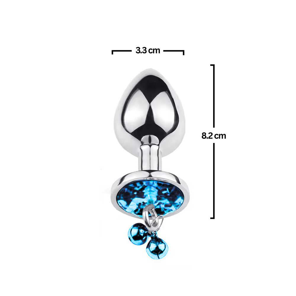 Dop anal Obsessia GoodGirl, clopoței și bijuterie albastra, oțel inoxidabil, M, 8.2 x 3.3 cm, argintiu